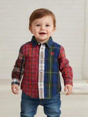 Chaps Multi-Plaid Long Sleeve Button-Down Shirt size 12 Months